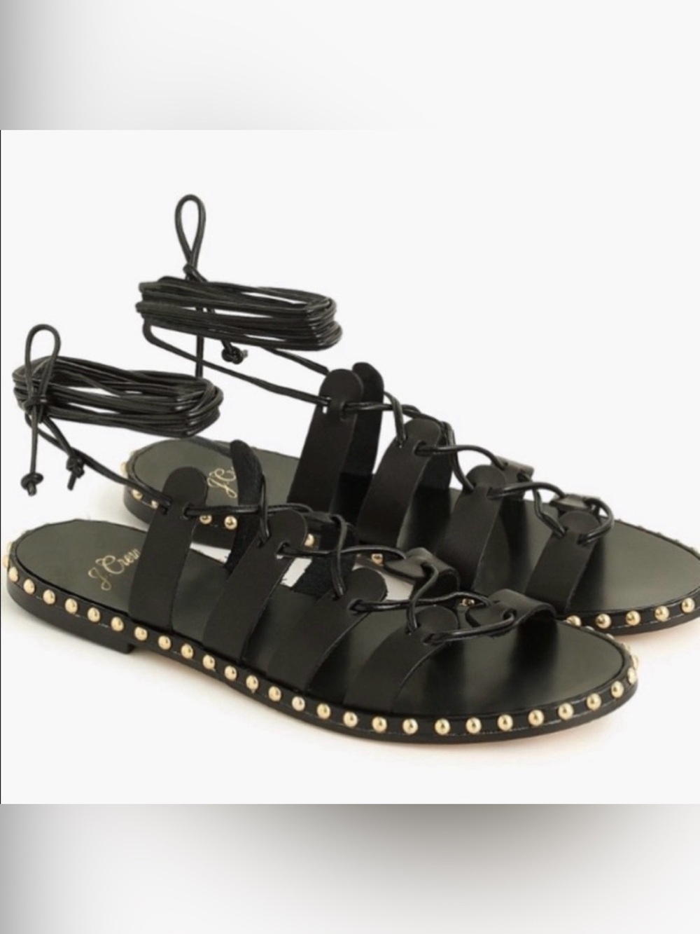 J. Crew Mayfair Black Studded Lace-Up Gladiator Sandals - Women Size 8.5